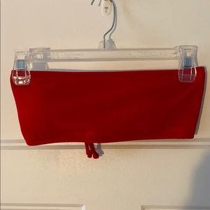 Red Ribbed Bandeau Swim Top - Size M